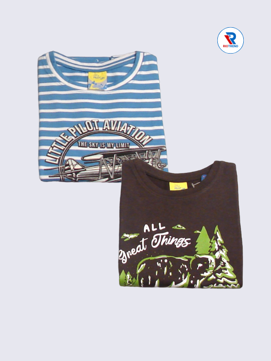 Boys Half Sleeve Cotton T-Shirt Combo (Pack of 2) - Warm Cadet Blue and Dark Burgundy Color