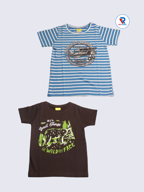 Boys Half Sleeve Cotton T-Shirt Combo (Pack of 2) - Warm Cadet Blue and Dark Burgundy Color