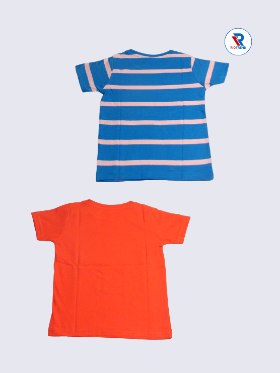 Boys Half Sleeve Cotton T-Shirt Combo (Pack of 2) - Comfort Cerulean Blue and Red Orange Color