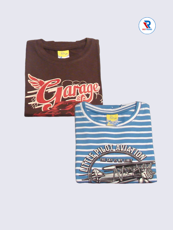 Boys Half Sleeve Cotton T-Shirt Combo (Pack of 2) - Fresh Dark Sienna and Cadet Blue Color