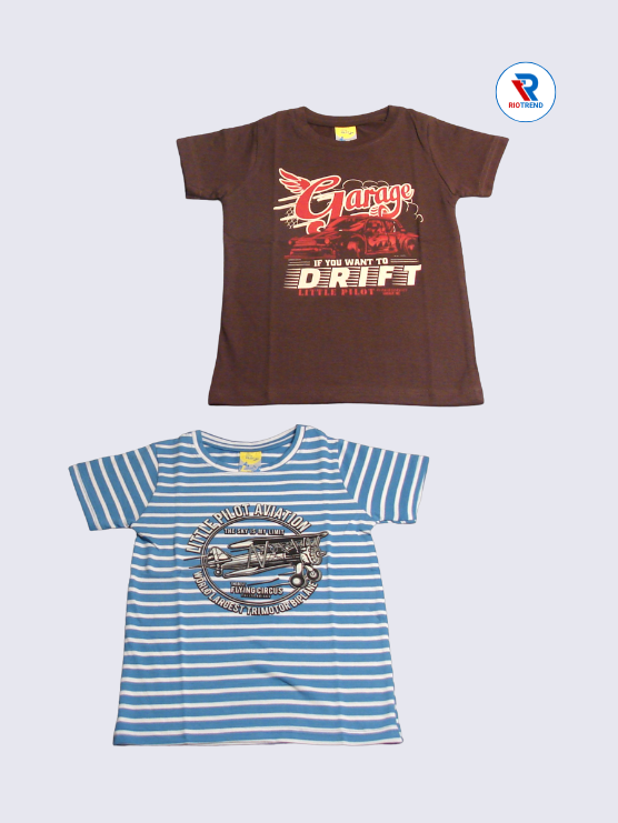 Boys Half Sleeve Cotton T-Shirt Combo (Pack of 2) - Fresh Dark Sienna and Cadet Blue Color