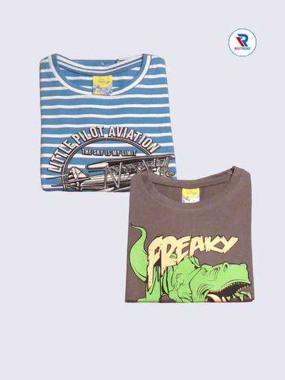 Boys Half Sleeve Cotton T-Shirt Combo (Pack of 2) - Sophisticated Cadet Blue and Deep Taupe Color