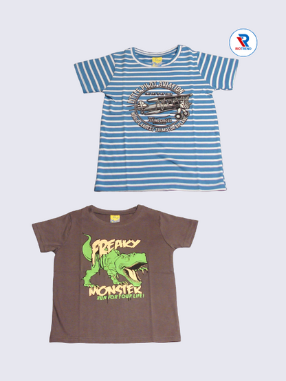 Boys Half Sleeve Cotton T-Shirt Combo (Pack of 2) - Sophisticated Cadet Blue and Deep Taupe Color
