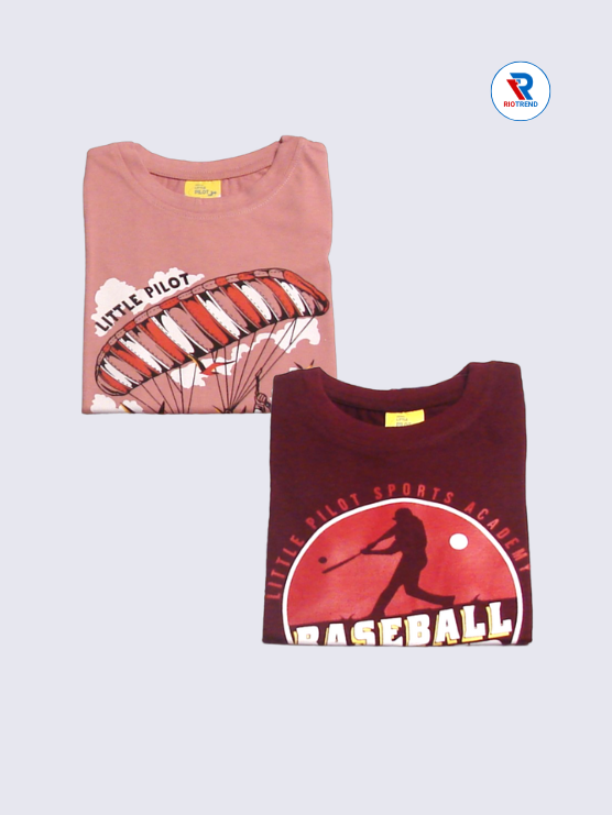 Boys Half Sleeve Cotton T-Shirt Combo (Pack of 2) - Versatile Coral Pink and Maroon Color