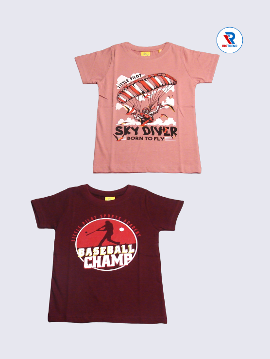 Boys Half Sleeve Cotton T-Shirt Combo (Pack of 2) - Versatile Coral Pink and Maroon Color