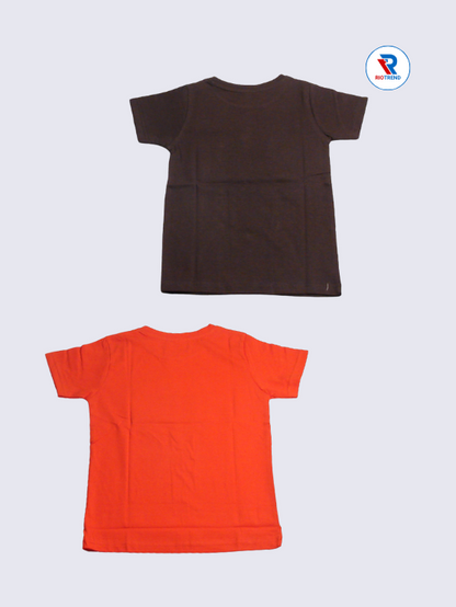 Boys Half Sleeve Cotton T-Shirt Combo (Pack of 2) - Classic Dark Burgundy and Mandarin Orange Color