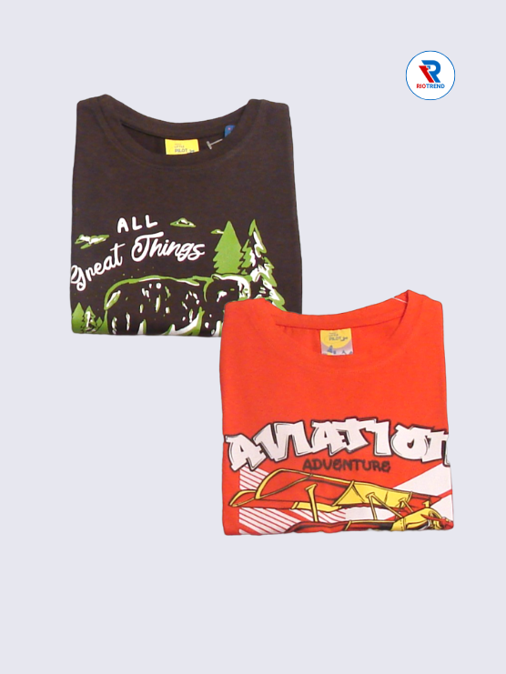 Boys Half Sleeve Cotton T-Shirt Combo (Pack of 2) - Classic Dark Burgundy and Mandarin Orange Color