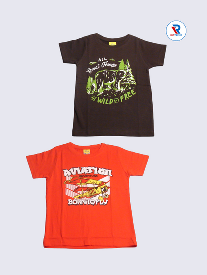 Boys Half Sleeve Cotton T-Shirt Combo (Pack of 2) - Classic Dark Burgundy and Mandarin Orange Color