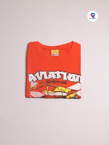 Boys' Cotton Half Sleeve T-Shirt Mandarin Orange Color