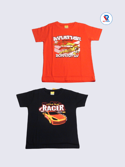 Boys Half Sleeve Cotton T-Shirt Combo (Pack of 2) - Stylish Mandarin Orange and Dark Charcoal Color