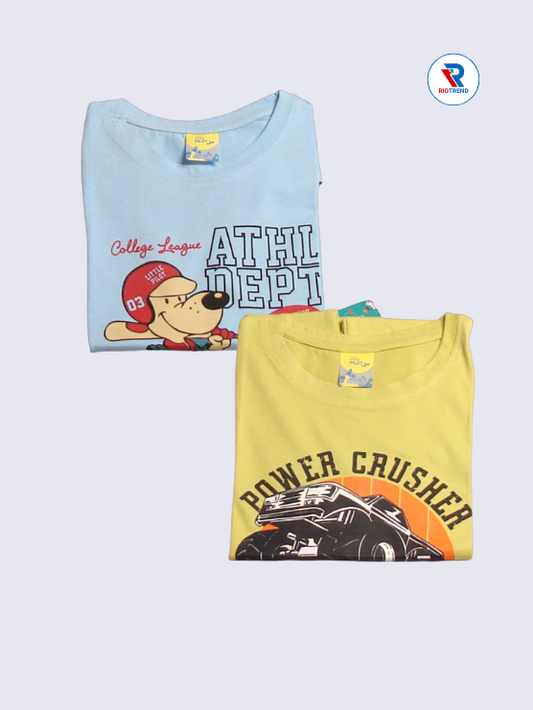 Boys Half Sleeve Cotton T-Shirt Combo (Pack of 2) - Dynamic Duo Pastel Blue and Goldenrod Color