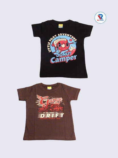 Boys Half Sleeve Cotton T-Shirt Combo (Pack of 2) - Playful Spirit Black and Dark Sienna Color