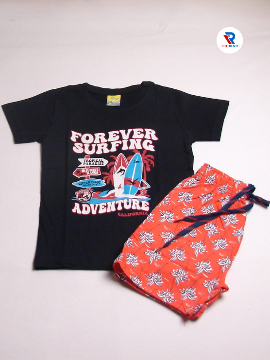 Boys Set Half Sleeve Cotton Black and Scarlet