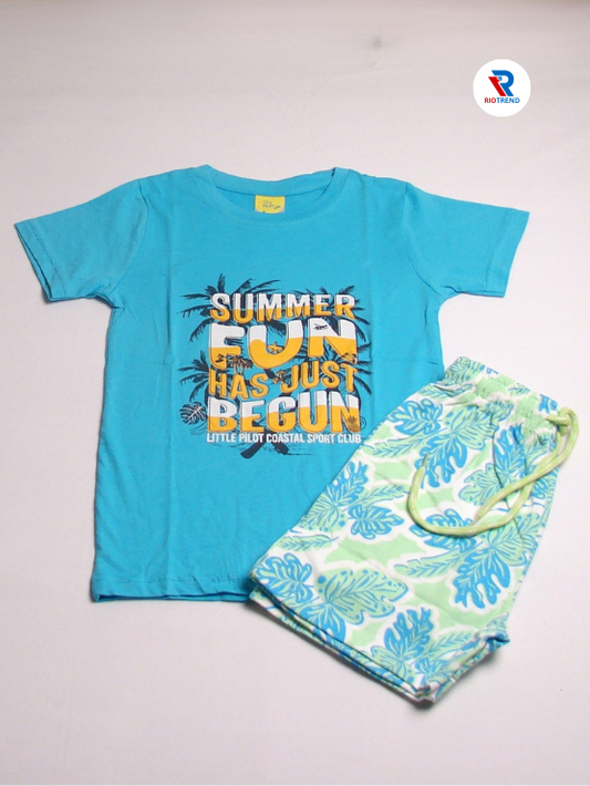 Boys Set Half Sleeve Cotton Cyan and Light Green