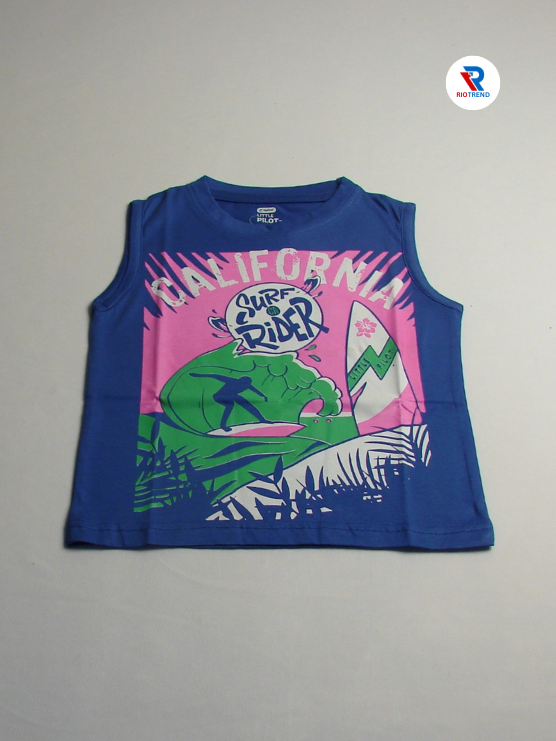 Boys' 100% Cotton Sleeveless Blue with Pink T-Shirt