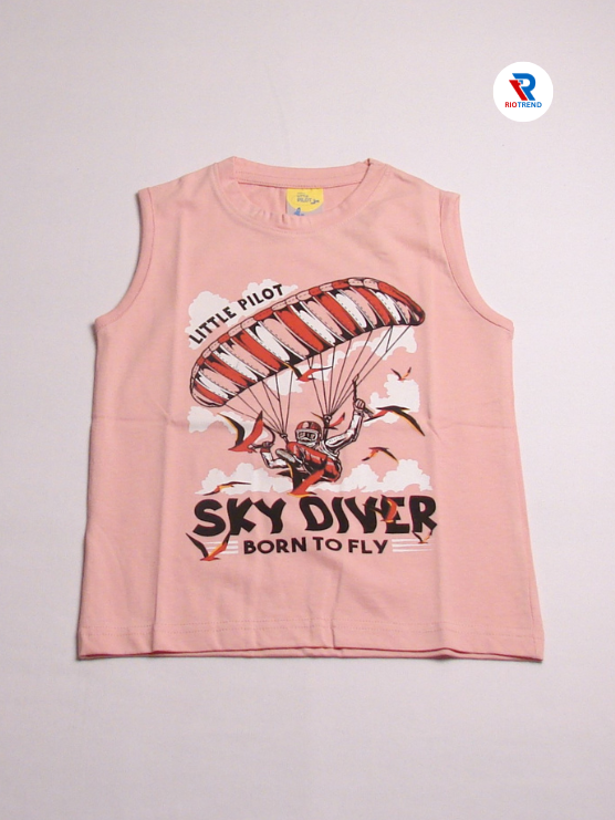 Boys' Cotton Sleeveless Peach with Black T-Shirt