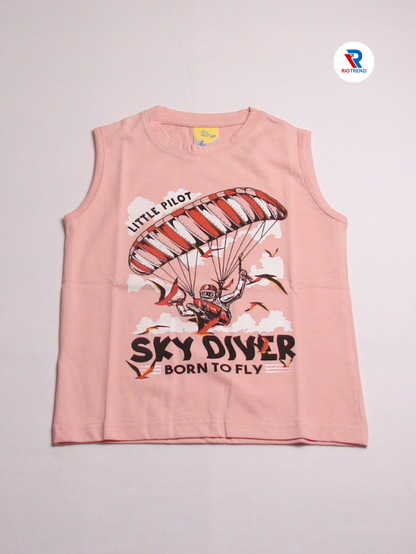 Boys' Cotton Sleeveless Peach with Black T-Shirt