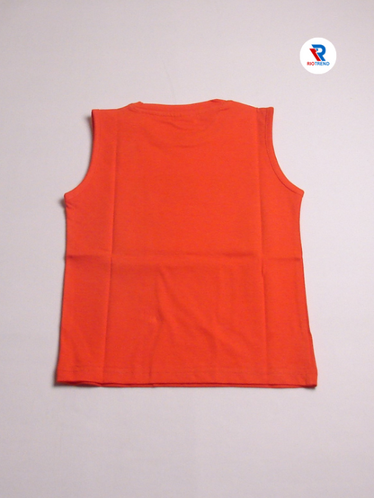 Boys' Cotton Sleeveless Red with Black T-Shirt