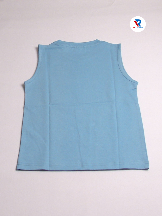 Boys' Cotton Sleeveless Steel Blue with Red T-Shirt