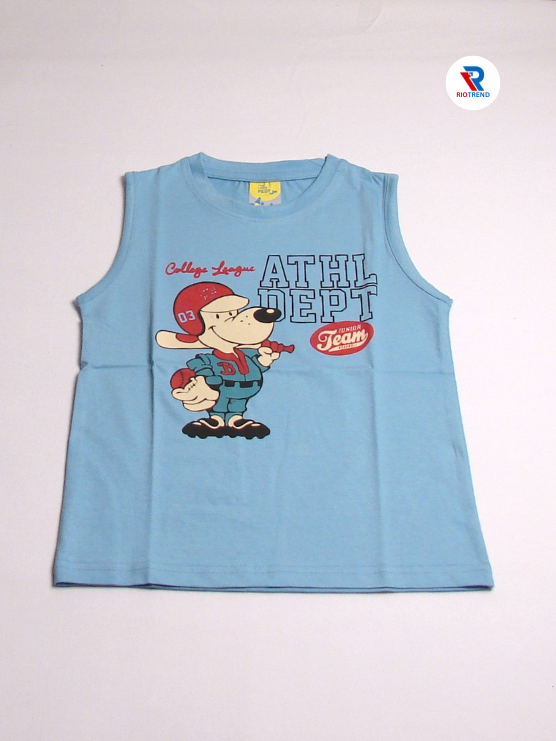 Boys' Cotton Sleeveless Steel Blue with Red T-Shirt