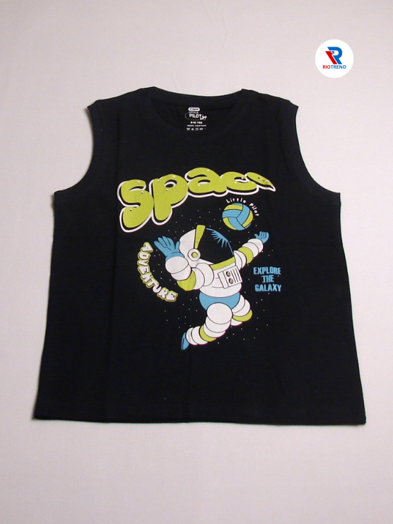 Boys' Cotton Sleeveless T-Shirt Jet Black Color