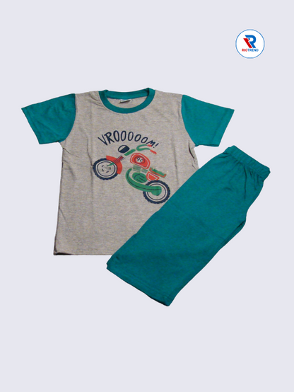 Boys 3/4th Set 05-06Yrs Gray and Dark Green Color RioTrend
