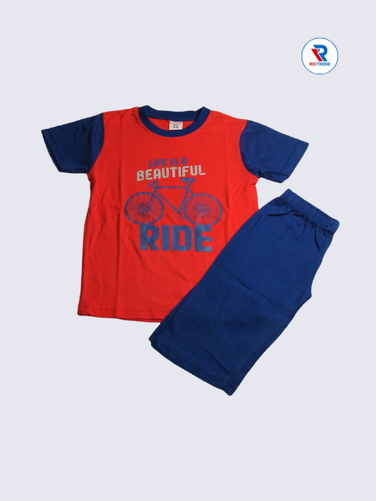 Boys 3/4th Set 05-12Yrs Red and Blue Color RioTrend