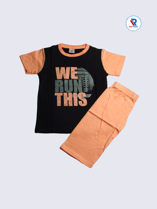 Boys 3/4th Set 05-12Yrs Dark Blue and Coral Color RioTrend