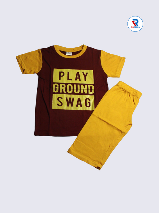 Boys 3/4th Set 05-12Yrs Maroon and Yellow Color RioTrend