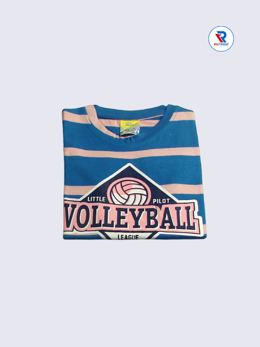 Boys T-Shirt 02 to 08yrs in Blue with Pink Color(Folded)-RioTrend