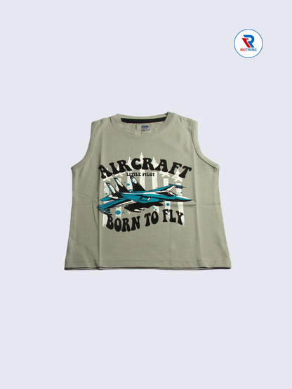 Boys T-Shirt 02 to 08yrs in Cream with Blue Color(Front)-RioTrend