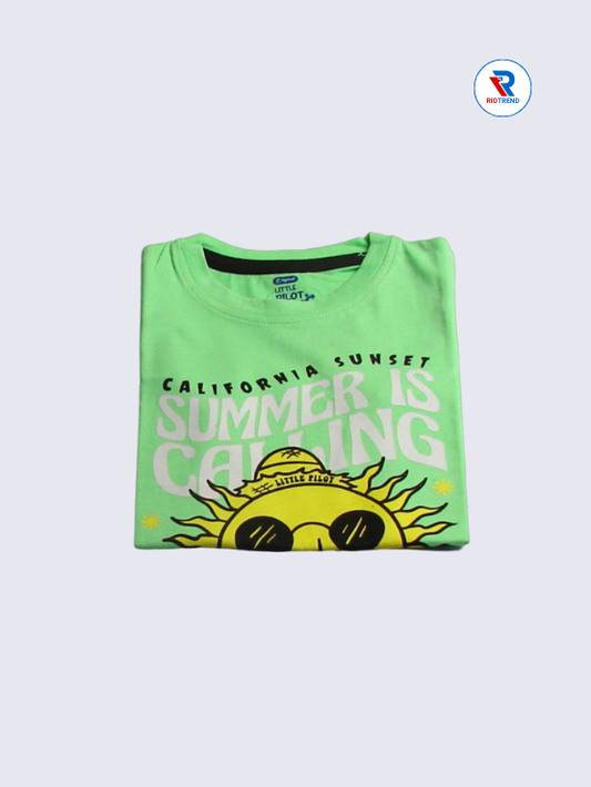 Boys T-Shirt 02 to 08yrs in Light Green Blue with Yellow Color(Folded)-RioTrend