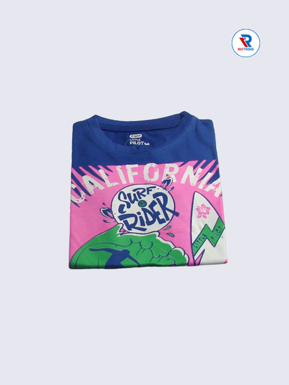 Boys T-Shirt 02 to 10yrs in Blue with Pink Color(Folded)-RioTrend