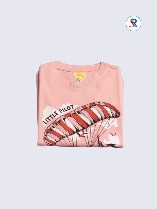 Boys T-Shirt 03-04yrs in Peach with Black Color(Folded)-RioTrend