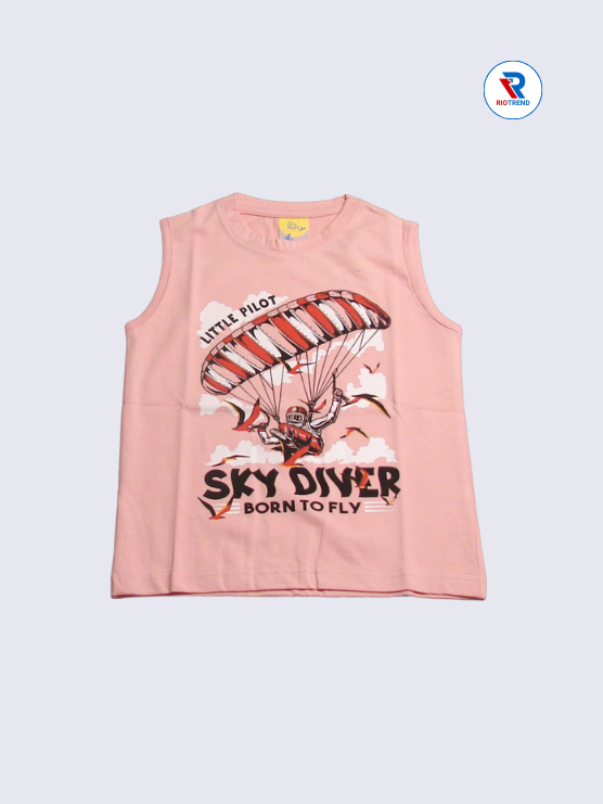 Boys T-Shirt 03-04yrs in Peach with Black Color(Front)-RioTrend