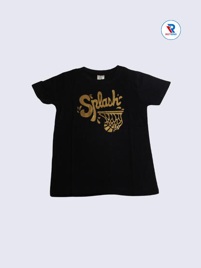 Boys T-Shirt 07-08yrs in Black with Gold Color(Front)-RioTrend