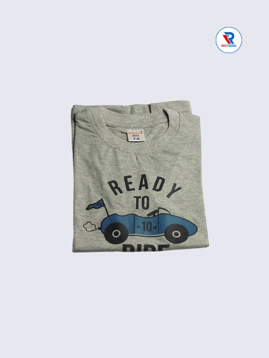 Boys T-Shirt 07-08yrs in Gray with Blue Color(Folded)-RioTrend