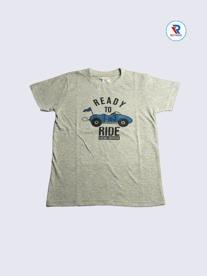 Boys T-Shirt 07-08yrs in Gray with Blue Color(Front)-RioTrend