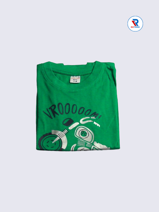 Boys T-Shirt 07-08yrs in Green with Black Color(Folded)-RioTrend