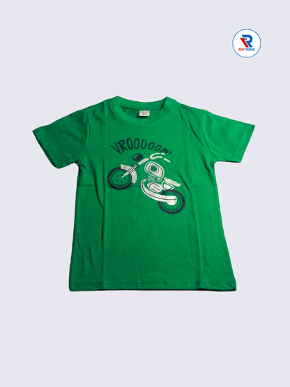 Boys T-Shirt 07-08yrs in Green with Black Color(Front)-RioTrend