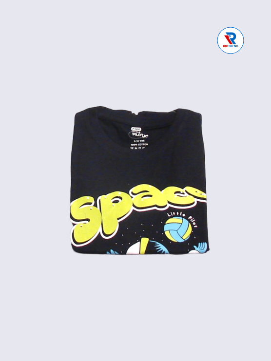 Boys T-Shirt 09-10yrs in Jet Black Color(Folded)-RioTrend