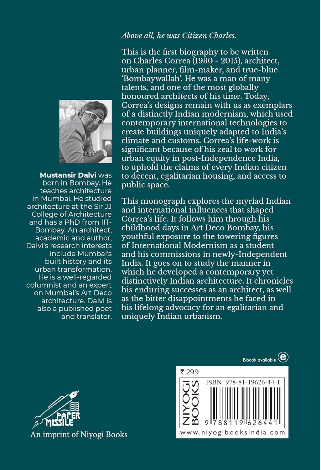 Charles Correa: Citizen Charles (English, Paperback, Mustansir Dalvi)