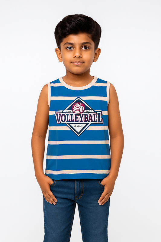 Boys' Cotton Sleeveless Blue with Pink T-Shirt
