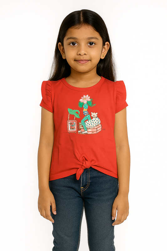 Girls Half Sleeve Knot Top Dark Pink Color