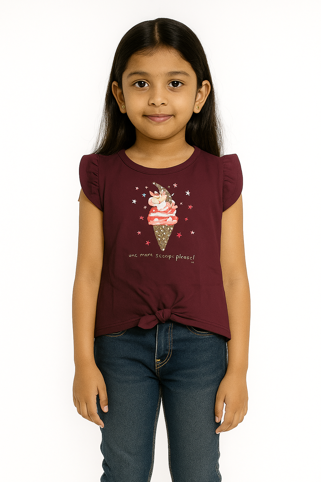 Girls Half Sleeve Knot Top Dark Purple Color