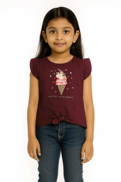 Girls Half Sleeve Knot Top Dark Purple Color