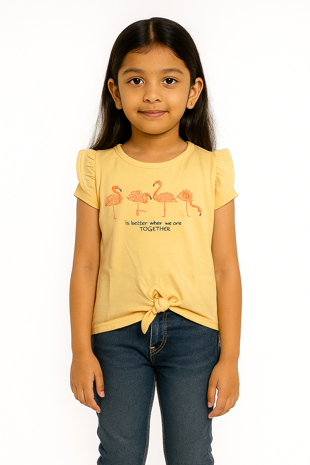 Girls Half Sleeve Knot Top Light Orange Color