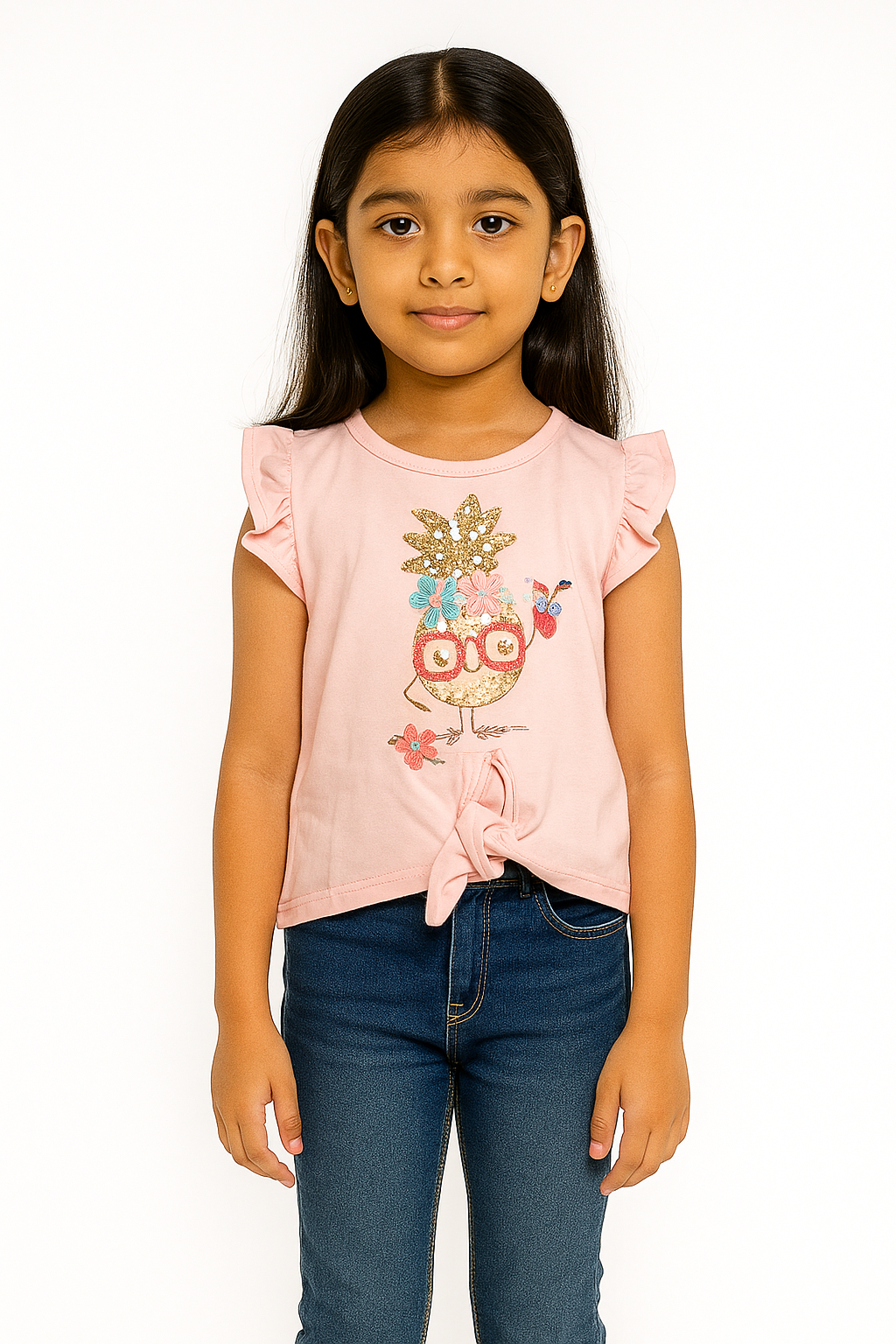 Girls Half Sleeve Knot Top Pink Color
