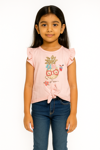 Girls Half Sleeve Knot Top Pink Color