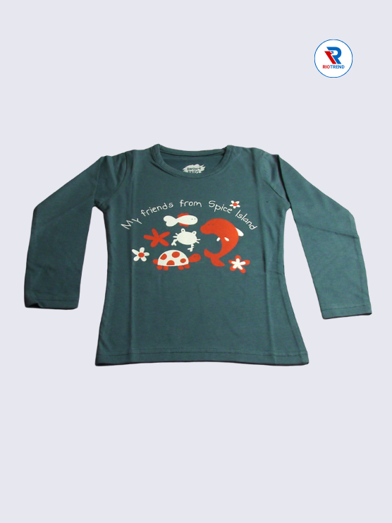 Girls Full Sleeve T-Shirt 02-03yrs in Charcoal Color(Front)-RioTrend